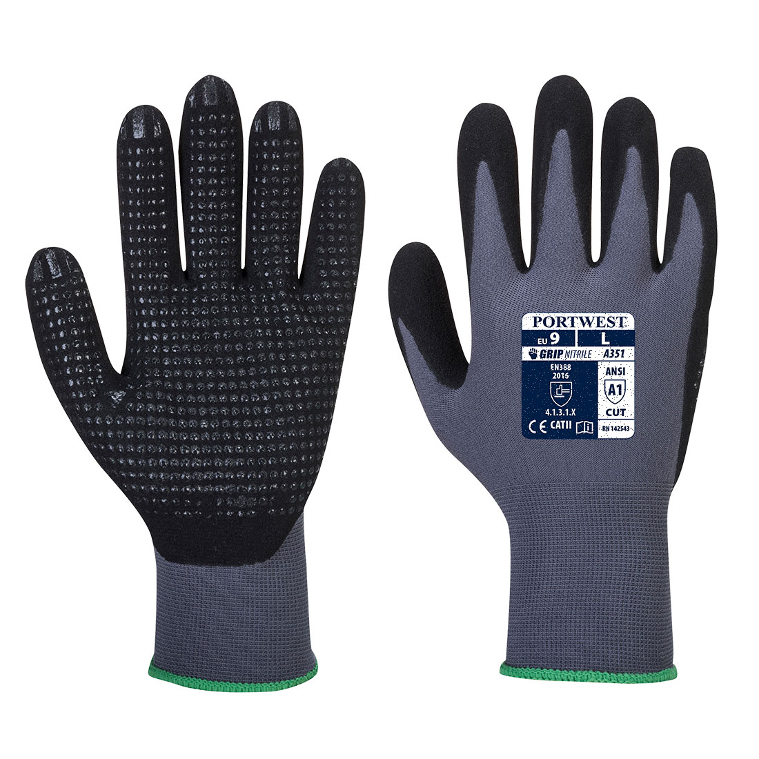 A351G8RS RUKAVICA K S NITRILNIM PREMAZOM I GRANULAMA DERMIFLEX PLUS A351 SIVO/CRNA 7