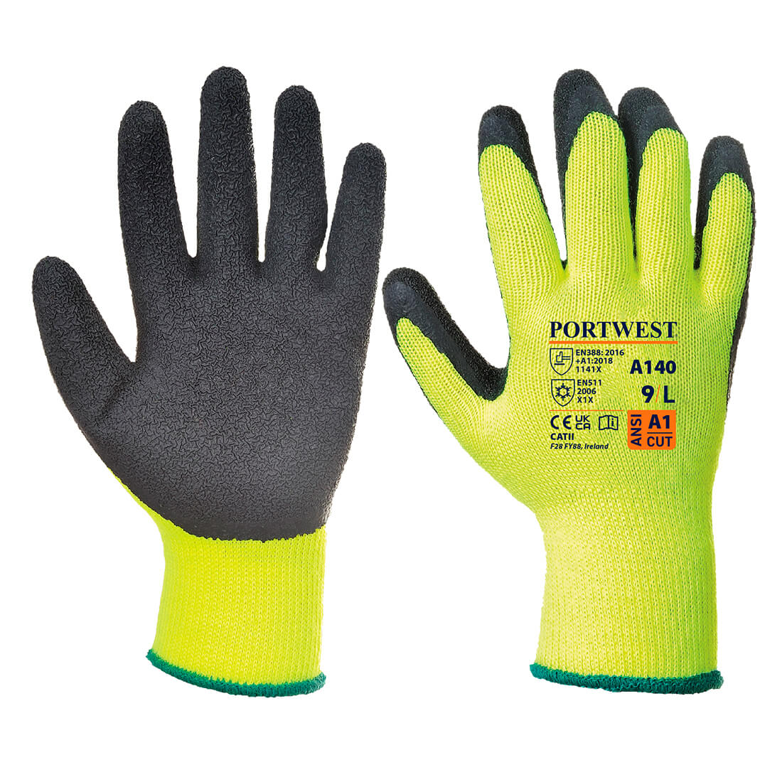 A140BKRXL RUKAVICA K S GUMENIM PREMAZOM THERMAL GRIP-LATEX A140 ZELENO/CRNA 10